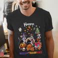 Boston Terrier Dog Christmas Happy Hallothankmas Halloween For Men Women Kids Men's V-Neck T-Shirt, Boston Terrier Halloween Shirts, Boston Terrier Christmas Shirts, funny gift