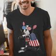 Boston Terrier Dog Merica 4th Of July Usa American Flag Men Men's V-Neck T-Shirt, American Boston Terrier Shirts, Boston Terrier 4th Of July Shirts, funny gift