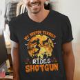My Boston Terrier Dog Rides Shotgun Witch Halloween Men Women Men's V-Neck T-Shirt, Boston Terrier Halloween Shirts, funny gift