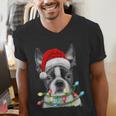 Boston Terrier Dog Santa Christmas Tree Lights Xmas Men's V-Neck T-Shirt, Boston Terrier Christmas Shirts, funny gift