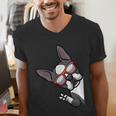 Boston Terrier Dog From Side Boston Bull Men's V-Neck T-Shirt, funny gift