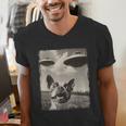 Boston Terrier Dog UFO Alien Extraterrestrial Selfie Men's V-Neck T-Shirt, funny gift