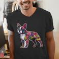 Boston Terrier Floral Dog Lover Vintage Distressed For Men Women Kids Men's V-Neck T-Shirt, funny gift