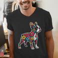 Boston Terrier Floral Vintage Dog Mom Distressed Men Women Kids Men's V-Neck T-Shirt, Boston Terrier Mom Shirts, funny gift