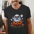 Boston Terrier Ghost Boo Halloween Kids Men's V-Neck T-Shirt, Boston Terrier Halloween Shirts, Boston Terrier Ghost Shirts, funny gift