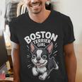 Boston Terrier Girl Cute Cartoon For Dog Owners Pet Terrier Men's V-Neck T-Shirt, funny gift