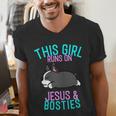 Boston Terrier This Girl Runs On Jesus And Boston Terriers Men's V-Neck T-Shirt, funny gift