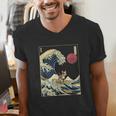Boston Terrier Japanese Kanagawa Wave Surf Dog Men's V-Neck T-Shirt, funny gift