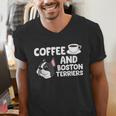Boston Terrier Lover Coffee And Boston Terriers Men's V-Neck T-Shirt, funny gift