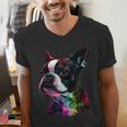 Boston Terrier Lovers Colorful Pop Art Boston Terrier Men's V-Neck T-Shirt, funny gift
