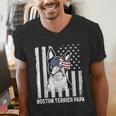 Boston Terrier Papa Cool Dog Lover USA American Flag Men Women Men's V-Neck T-Shirt, American Boston Terrier Shirts, funny gift