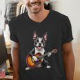 Boston Terrier Playing Guitar Boston Terrier Men's V-Neck T-Shirt, funny gift