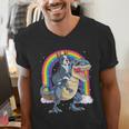 Boston Terrier Riding Dinosaur T-Rex Boys Kids Rainbow Men's V-Neck T-Shirt, Boston Terrier Riding Shirts, funny gift