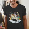Boston Terrier Riding Unicorn Boys Girls Kids Rainbow Men's V-Neck T-Shirt, Boston Terrier Riding Shirts, funny gift