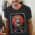 Boston Terrier Samurai Ninja Vintage Anime Japanese Ukiyo-e Men's V-Neck T-Shirt, funny gift