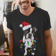 Boston Terrier Santa Christmas Lights Xmas Dog Lover Men Women Kids Men's V-Neck T-Shirt, Boston Terrier Christmas Shirts, funny gift