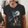 Boston Terrier Selfie Full Moon Flying Witch Halloween Dog Men's V-Neck T-Shirt, Boston Terrier Halloween Shirts, funny gift
