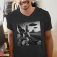 Boston Terrier Graphic Selfie With UFOs Weird Aliens Men's V-Neck T-Shirt, funny gift