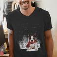 Boston Terrier In The Snow Merry Christmas Winter Men's V-Neck T-Shirt, Boston Terrier Christmas Shirts, funny gift