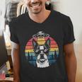 Boston Terrier UFO Alien Boston Terrier Dog Mom Dad Men's V-Neck T-Shirt, Boston Terrier Dad Shirts, Boston Terrier Mom Shirts, funny gift
