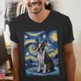 Boston Terrier Van Gogh Starry Night Men's V-Neck T-Shirt, funny gift