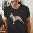 Boston Terrier Watercolor Flowers Men's V-Neck T-Shirt, funny gift