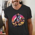 Boston Terrier Wearing A Cowboy Hat On T-Rex Men's V-Neck T-Shirt, funny gift
