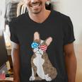 Brindle Boston Terrier Dog Patriotic Shirt USA Flag Men's V-Neck T-Shirt, Patriotic Boston Terrier Shirts, funny gift