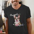 Brown Boston Terrier With Flowers And Feathers Men's V-Neck T-Shirt, funny gift