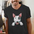 Bull Terrier Pocket Bull Terrier Peeking Out Pocket Men's V-Neck T-Shirt, funny gift