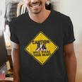 Caution Sign Boston Terrier Dog Bostie Puppy Men's V-Neck T-Shirt, funny gift