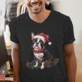 Cute Boston Terrier Dog Christmas Merry X-Mas Graphic Men's V-Neck T-Shirt, Boston Terrier Christmas Shirts, funny gift