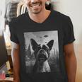 Dog Mom Dad Alien Selfie Boston Terrier UFO For Men Women Men's V-Neck T-Shirt, Boston Terrier Dad Shirts, Boston Terrier Mom Shirts, funny gift