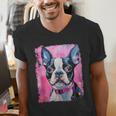 Dog Pink Boston Terrier Men's V-Neck T-Shirt, funny gift