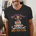 This Girl Loves Watermelon And Her Boston Terrier Dog Mother Men's V-Neck T-Shirt, funny gift