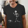 Halloween Boston Terrier And Skeleton Men's V-Neck T-Shirt, Boston Terrier Halloween Shirts, funny gift