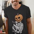 Halloween Skeleton Boston Terrier Men's V-Neck T-Shirt, Boston Terrier Halloween Shirts, funny gift