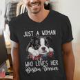 Just a Woman Who Loves Her Boston Terrier Cute Dog Mom Men's V-Neck T-Shirt, Boston Terrier Mom Shirts, funny gift