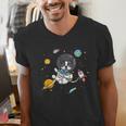 Kawaii Kids & Boys Astronaut Space Boston Terrier Dog Lover Men's V-Neck T-Shirt, funny gift