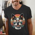 Retro Sunset Sunglasses Boston Terrier Boston Bull Bostie Men's V-Neck T-Shirt, funny gift