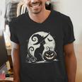 Scary Halloween Cat Costume Retro Cat Moon For Men Women Kids Men's V-Neck T-Shirt, funny gift