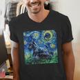 Scottish Terrier Starry Night Scotty Dog Art By Aja Men's V-Neck T-Shirt, funny gift