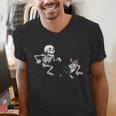 Skeleton Chasing Dog Boston Terrier Halloween Pet Lover Men's V-Neck T-Shirt, Boston Terrier Halloween Shirts, funny gift