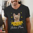 Sunflower Yorkie Mom Dog Lover Men's V-Neck T-Shirt, funny gift