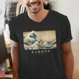 Surfing Boston Terrier Kanagawa Wave Japanese Dog For Men Women Kids Men's V-Neck T-Shirt, funny gift
