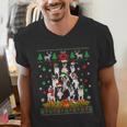 Ugly Sweater Christmas Tree Boston Terrier Dog Xmas Pajama Men's V-Neck T-Shirt, Boston Terrier Christmas Shirts, funny gift