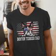 Vintage Boston Terrier Dad American Flag Father's Day Men's V-Neck T-Shirt, Boston Terrier Dad Shirts, American Boston Terrier Shirts, funny gift