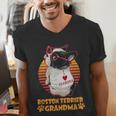 Vintage Boston Terrier Grandma Wear Sunglasses Dog Lover Men Women Girls Kids Men's V-Neck T-Shirt, funny gift