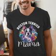 Watercolor Floral Boston Terrier Mama Dog Lover Mother's Day For Men Women Girls Kids Men's V-Neck T-Shirt, funny gift