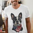 Boston Terrier American Flag Men's V-Neck T-Shirt, American Boston Terrier Shirts, funny gift
